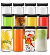 DilaBee 12-Pack Glass Juice Bottles with Lids - 8oz Glass Bottles with Lids for Smoothie, Water, ...