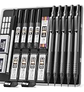 Nicpro Black Art Mechanical Pencil Set, 5PCS Metal Drafting Pencils 0.3, 0.5, 0.7, 0.9, 2mm Graph...