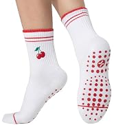 CoolMate Embroidered Pilates Socks with Grips for Women, Yoga Socks, Crew Non Slip Women for Work...