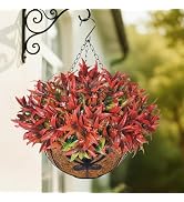 Uieke Artificial Hanging Flowers for Outdoors with Hanging Basket, 22.8" 10pcs UV Resistant Fall ...