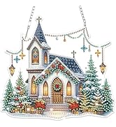 Bowetile Church Diamond Art Hanging Kits for Adults Kids, Christmas Diamond Art Suncatchers, 5D S...