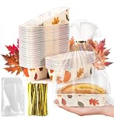 R HORSE 50 Sets Fall Paper Loaf Pans, Disposable Baking Pans for Bread | Maple Leaf Pumpkin Recta...