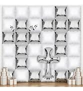 Xqumoi Religious Square Foil Balloons Wall Backdrop - 36pcs God Bless Baptism Wall Backdrop Ballo...