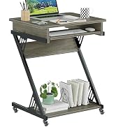 ALISENED 23.6" Z-Shaped Computer Desk for Small Spaces with Keyboard Tray, Wheels and Bottom Shel...