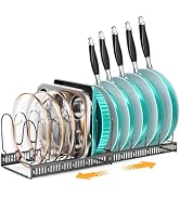 MUDEELA Expandable Pots and Pans Organizer Rack under Cabinet, Pots Lid Organizer Rack for Kitche...