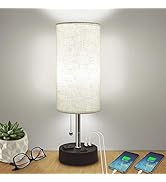 USB Table Lamps for Bedroom,Bedside Lamp with Dual Charging Ports,Hansang Modern Nightstand Lamp ...
