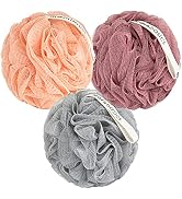 MainBasics Bath Shower Loofah Sponge Pouf Body Scrubber Exfoliator Body Wash Sponge (Set of 3, Co...