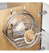 TIDIIABODE Pot Lid Organizer, Adjustable Kitchen Pot Lid Holder Inside Cabinet, Kitchen Cabinet O...