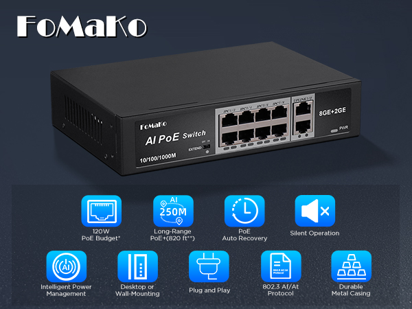 P1000 Computer Networking Switches| 8 PoE+ Port