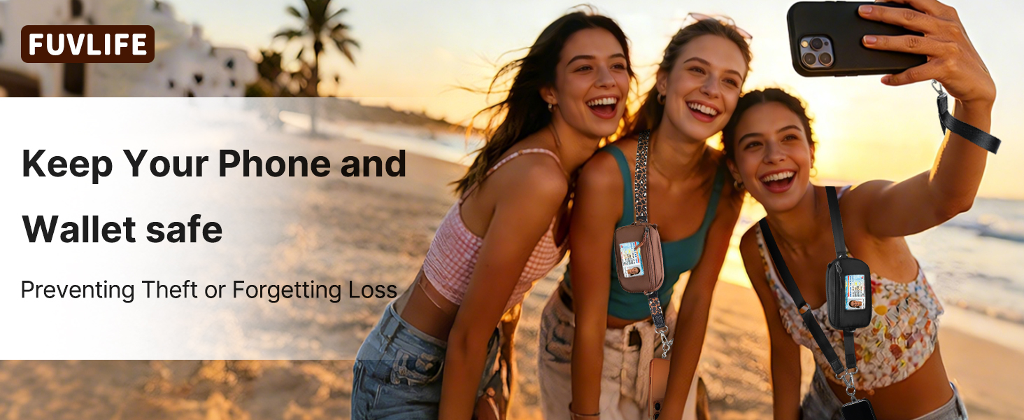 FUVLIFE Clip and Go Phone Strap with Wallet Crossbody