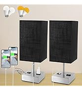 Dott Arts Touch Control Table Lamp Set of 2 ,3-Way Dimmable Bedside Lamp with 2 USB Ports & AC Ou...