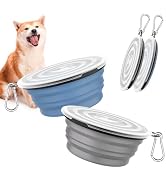 Pawaboo Collapsible Dog Bowls 2 Pack, Silicone Feeding Watering Bowls with Lids & Carabiners for ...