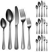 A · HOUSEWARE 20 Pieces Black Flatware Set for 4 Silverware Stainless Steel Cutlery Luxury Forks ...