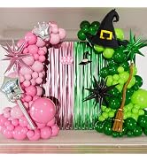 Haolongfa Pink and Green Balloon Garland Arch Kit, Witch Themed Party Decor | 140 Pcs Pink Green ...