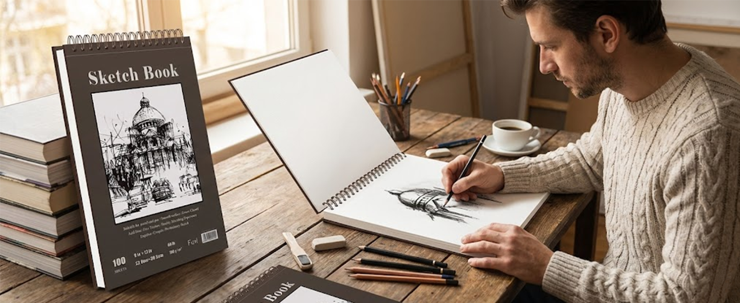 large sketch pad used at home for drawing and sketching with spiral bound hardcover design
