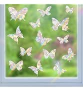 56 Pcs Butterfly Rainbow Prism Window Stickers for Birds-No Adhesive Anti-Collision Window Sticke...
