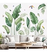 decalmile Tropical Palm Leaves Wall Decals Nature Banana Leaf Green Plants Birds Wall Art Sticker...