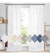 RYB HOME White Curtains Linen Textured Sheer Light Filtering Semi Sheer Curtains 84 inches Long H...