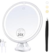 B Beauty Planet Rechargeable Magnifying Mirror with Light, 20X Lighted Makeup Mirror, 3 Color Mag...