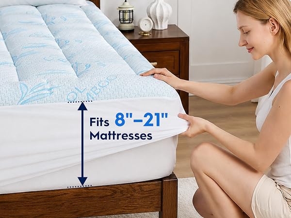 360° elastic deep pocket stays securely in place on 8–21 inch mattresses