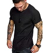 COOFANDY Men's Muscle T-Shirt Pleated Raglan Sleeve Bodybuilding Gym Tee Short Sleeve Fashion Wor...