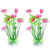 GANPUB 2Pcs Artificial Water Plants, Aquatics Grass Flower Simulation Plastic Artificial Lotus Fi...