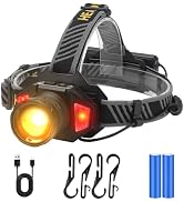 BORUIT LED Rechargeable Headlamp with Red Light,10000 Lumens Bright Motion Sensor Head Lamp with ...