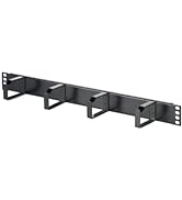 TECHTOO Server Rack Cable Management Panel w/D-Ring Hooks - 1U Horizontal Rack Mount Cable Organi...
