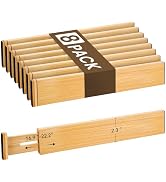 Bamboo Drawer Divider Set of 8, Adjustable Spring-Loaded Drawer Organizer (16.9"-22.2"), 2.3" Hei...