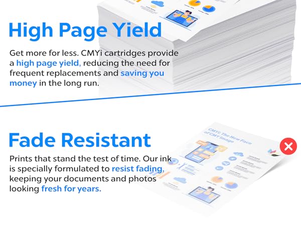 CMYi ink cartridges deliver high page yield and fade resistant printout