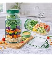 Daursul Mason Side Open Glass Salad Jar Container With Leakproof Dressing Compartment, Portable F...