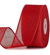 Red Burlap Wired Ribbon, 1-1/2 Inch x 10 Yard, Natural Solid Wired Edge Ribbon for Christmas Gift...