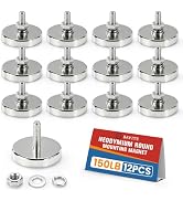 E BAVITE Neodymium Round Base Mounting Magnet 150LBS, 12 Pack | 1.42in-150lb-M6 Male Thread Stud,...