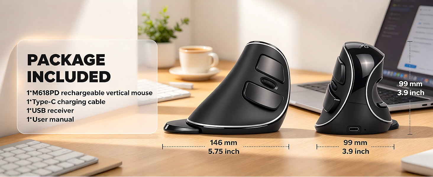 DELUX Wireless Ergonomic Vertical Mouse,Ergo Mouse for Large Hands (M618PD)