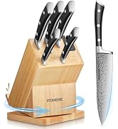 Knife Set, FOHERE Knife Block Set With Phone Holder, 360° Rotatable Kitchen Knife Sets 7PS, Knife...