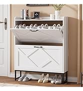 Nicetree Shoe Storage Cabinet with 2 Flip Drawers, Freestanding Shoe Organizer, Shoe Cabinet with...