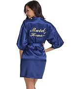 Vlazom Women's Satin Robe Short Kimono Bathrobes for Bride & Bridesmaid Wedding Party Robes with ...