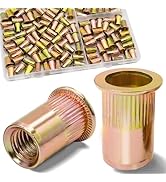 Vifmy 8-32 UNC Rivet Nut, 130Pcs Zinc Plated Finish Carbon Steel Flat Head Threaded Insert Nutser...