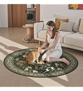 Babovid 4Ft Round Dogs Area Rugs for Bedroom Non-Slip Stain Resistant Round Kitchen Rug, Modern G...