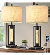 TOBUSA 26’’ Farmhouse Table Lamps for Living Room with Crystal Night Light Set of 2, Modern Night...