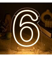 Number 6 LED Neon Sign Backdrop Birthday Party Decoration, 11.3