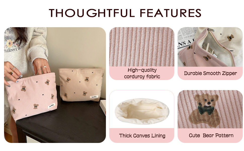 Cute Small Soft Corduroy Zipper Makeup Bag for Purse