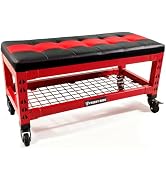 FREEKYROCK Heavy Duty Garage Bench Stool with Removable Creeper Pad, 2 Storage Shelves & 4 Wheels...