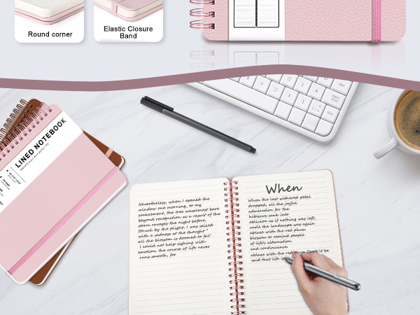 Journaling Notebooks for Work, School, WomeCollege Ruled Spiral Notebook, Hardcover Leather Journals