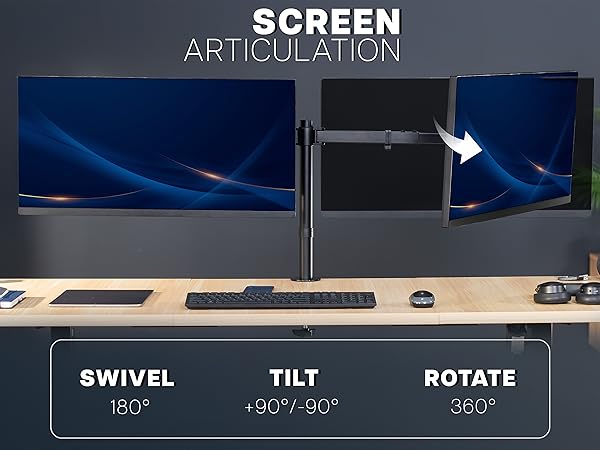dual ultrawide monitor mount telescoping arms flush wall desk stand vesa 75 100 clamp grommet