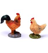 Kryoflare 2Pcs Miniature Rooster and Hen Figurines, Farm Animal Decor for Fairy Garden, Bonsai, D...
