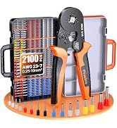 Preciva 2100PCS Ferrule Crimping Tool Kit, AWG 23-7 (0.25-10mm²) Self-Adjusting Ratchet Ferrule C...