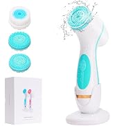 Facial Cleansing Brush, Waterproof Dual-Rotation Face Scrubber Exfoliator with 3 Brush Heads and ...
