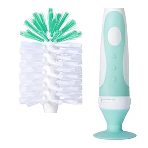 Brush head has soft and firm bristles and soft handle won't slip when wet