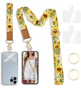 Yonlevres Sunflower Phone Lanyard Crossbody Strap, Floral Cell Phone Lanyards for around the Neck...